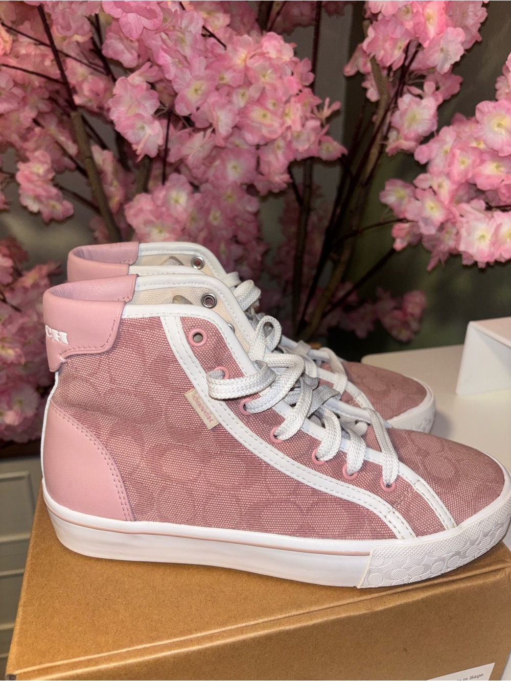 COACH Pink High-Top Signature Canvas Sneakers